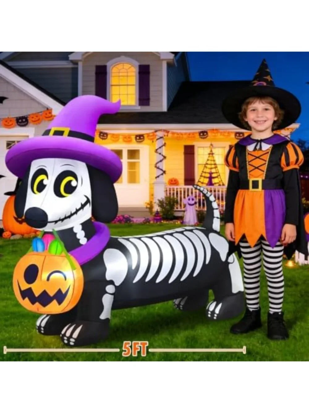 5FT Halloween Inflatable Skeleton Dachshund Dog Decor - Spooky Outdoor